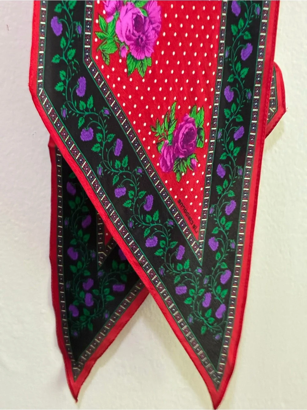Liz Claiborne Silk Red Narrow Floral Scarf Tie Purple Roses